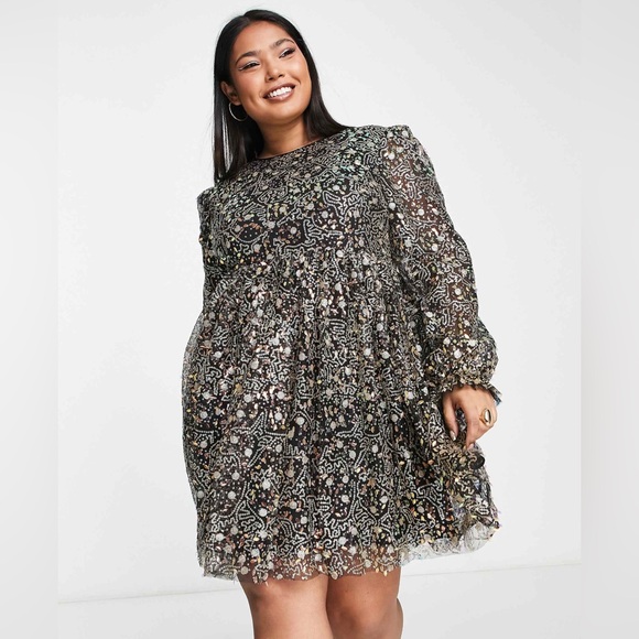 Lovedrobe Luxe Plus sequin smock mini in black Dress Size US 16 - Picture 1 of 10